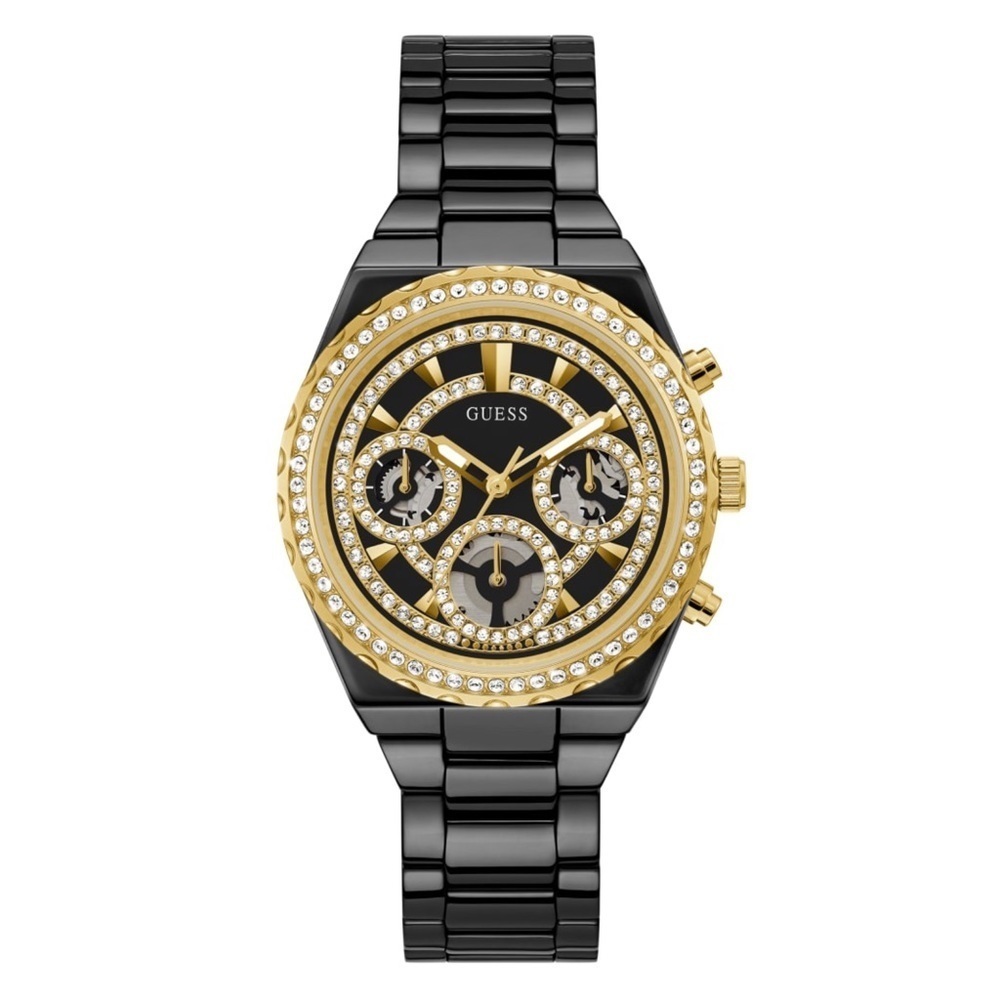 New GUESS Gold-Tone and Black Ceramic Multifunction Watch